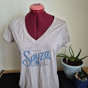 Level Wear Light Gray V-Neck Tee with Blue Sauza Tequila Graphic